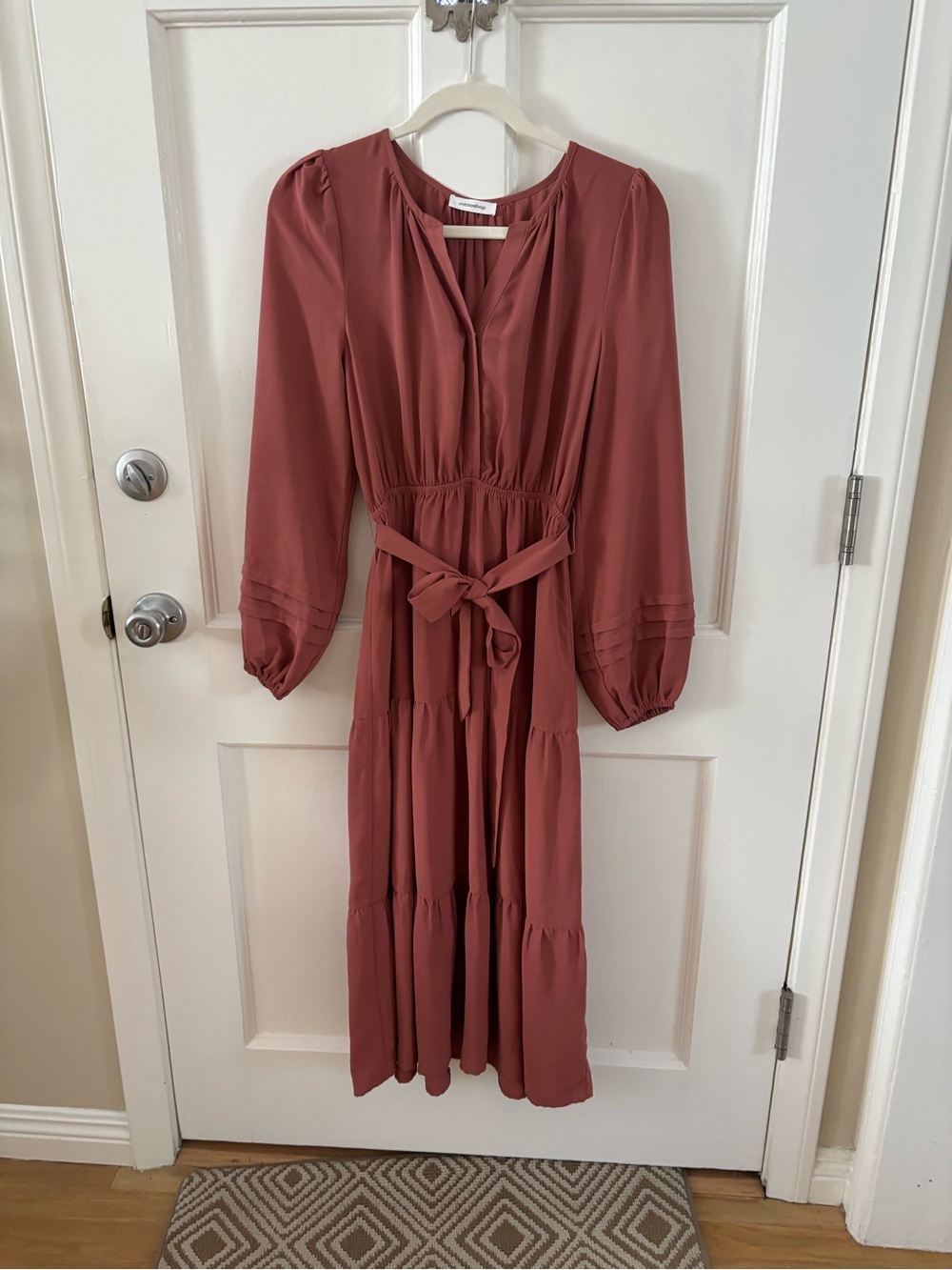 Long Sleeve Tiered Midi Dress in Dusty Rose